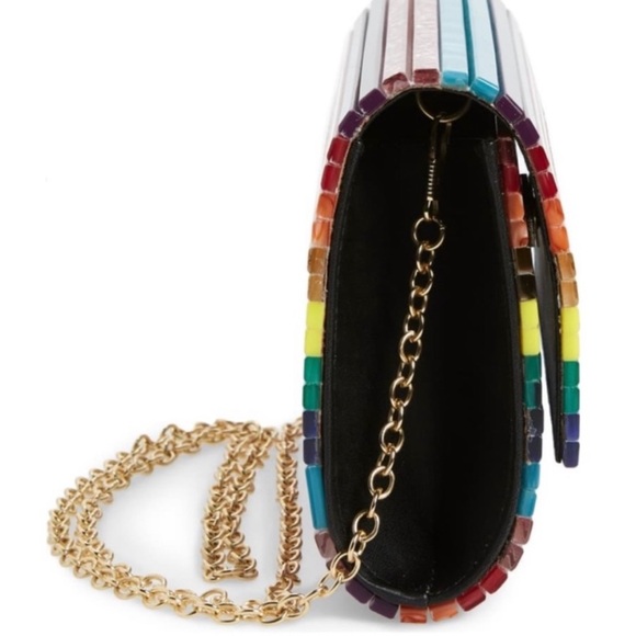 Kurt Geiger London Party Multi Stripe  Pride Rainbow Glitter Envelope clutch - Picture 13 of 17